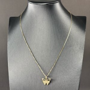 Corrente Veneziana 45cm Pingente Borboleta Cravejado em Zirconia em Ouro 18k