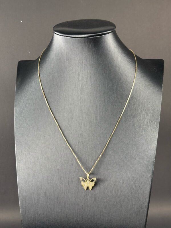 Corrente Veneziana 45cm Pingente Borboleta Cravejado em Zirconia em Ouro 18k