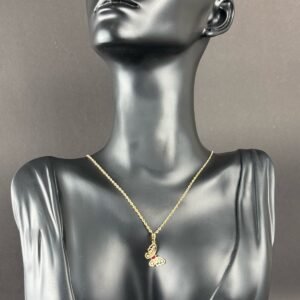 Corrente Bailarina + Pingente Borboleta Cravejado com Pedras em Zirconia 45cm em Ouro 18k