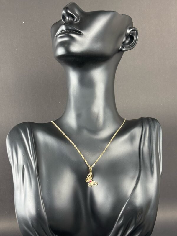 Corrente Bailarina + Pingente Borboleta Cravejado com Pedras em Zirconia 45cm em Ouro 18k