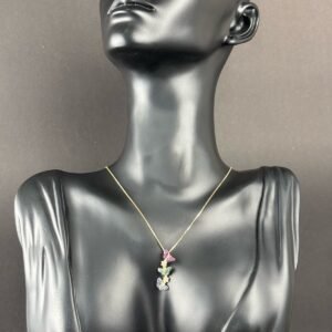 Corrente Veneziana + Pingente Borboleta Cravejada 45cm em Ouro 18k