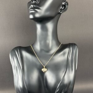 Corrente Elo Português e Pingente Coração Cravejado 45cm em Ouro 18k
